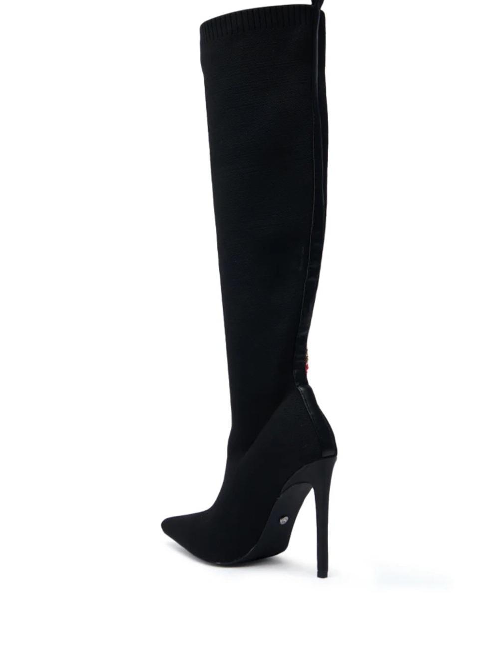 Black Over-the-Knee Stiletto Boot with Red Beaded Snake Detail - Picture 5 of 6